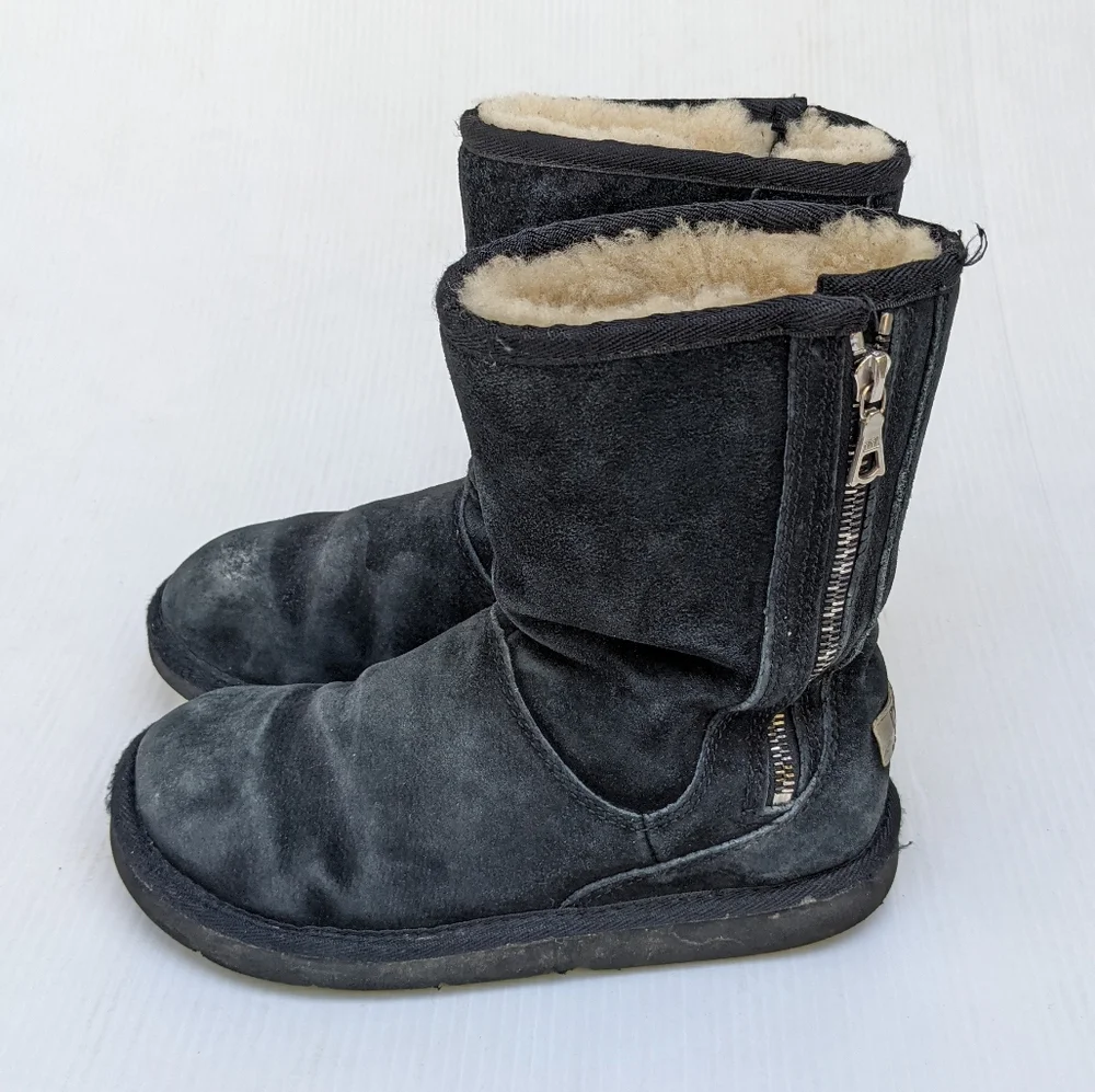 UGG Mayfaire 5116 cozy furry black suede side zip sheepskin snow boots